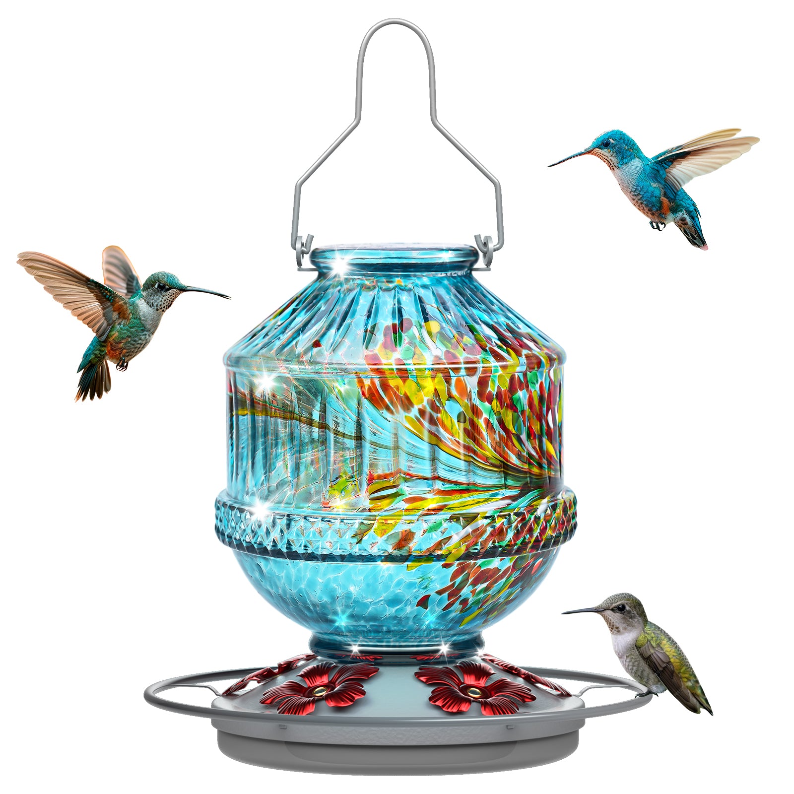 Grete Gotye Blown Glass Hummingbird Feeders for Outdoors